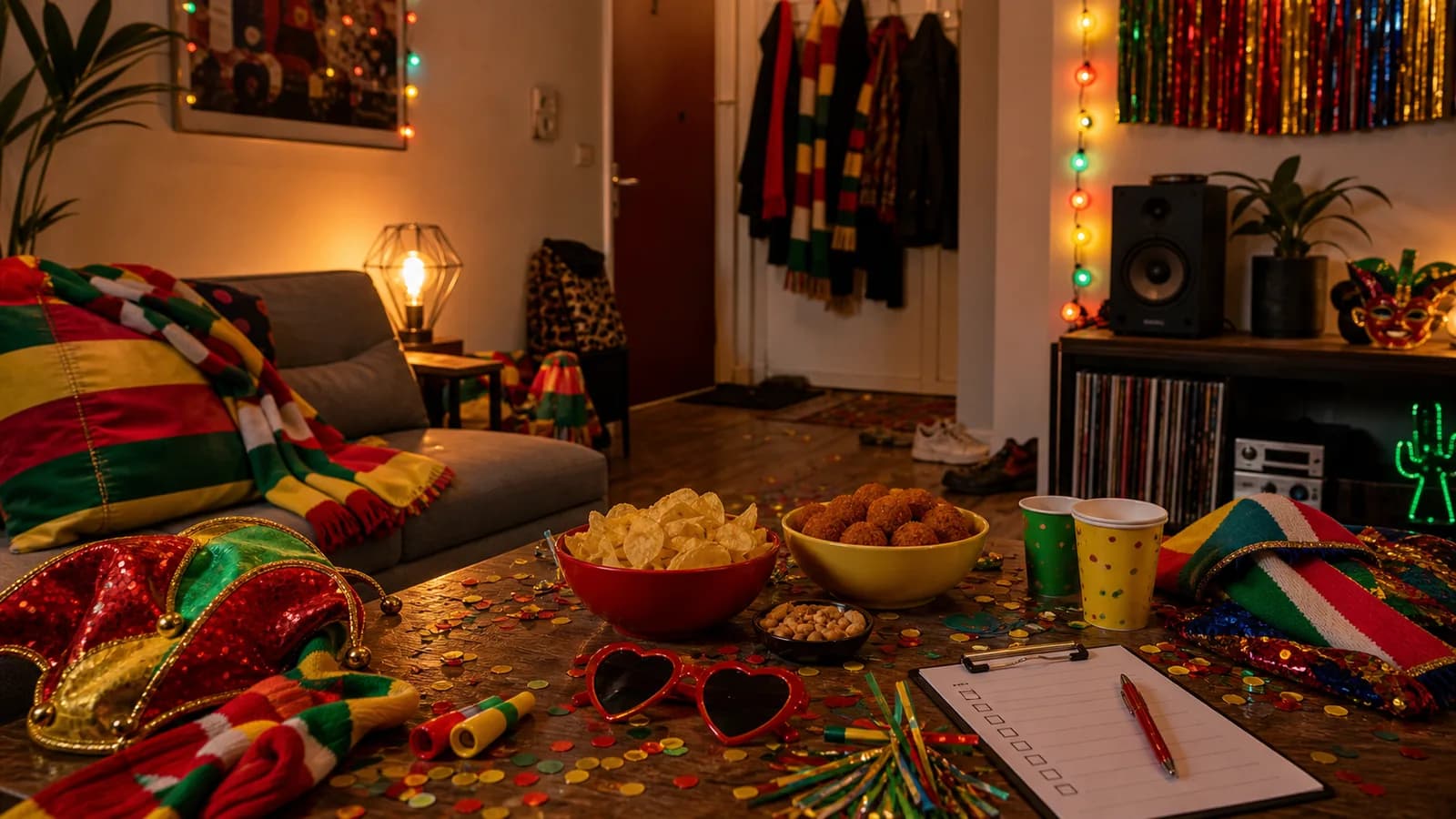 Carnaval pre-party thuis: spellen, outfits en chaos voor je vertrekt